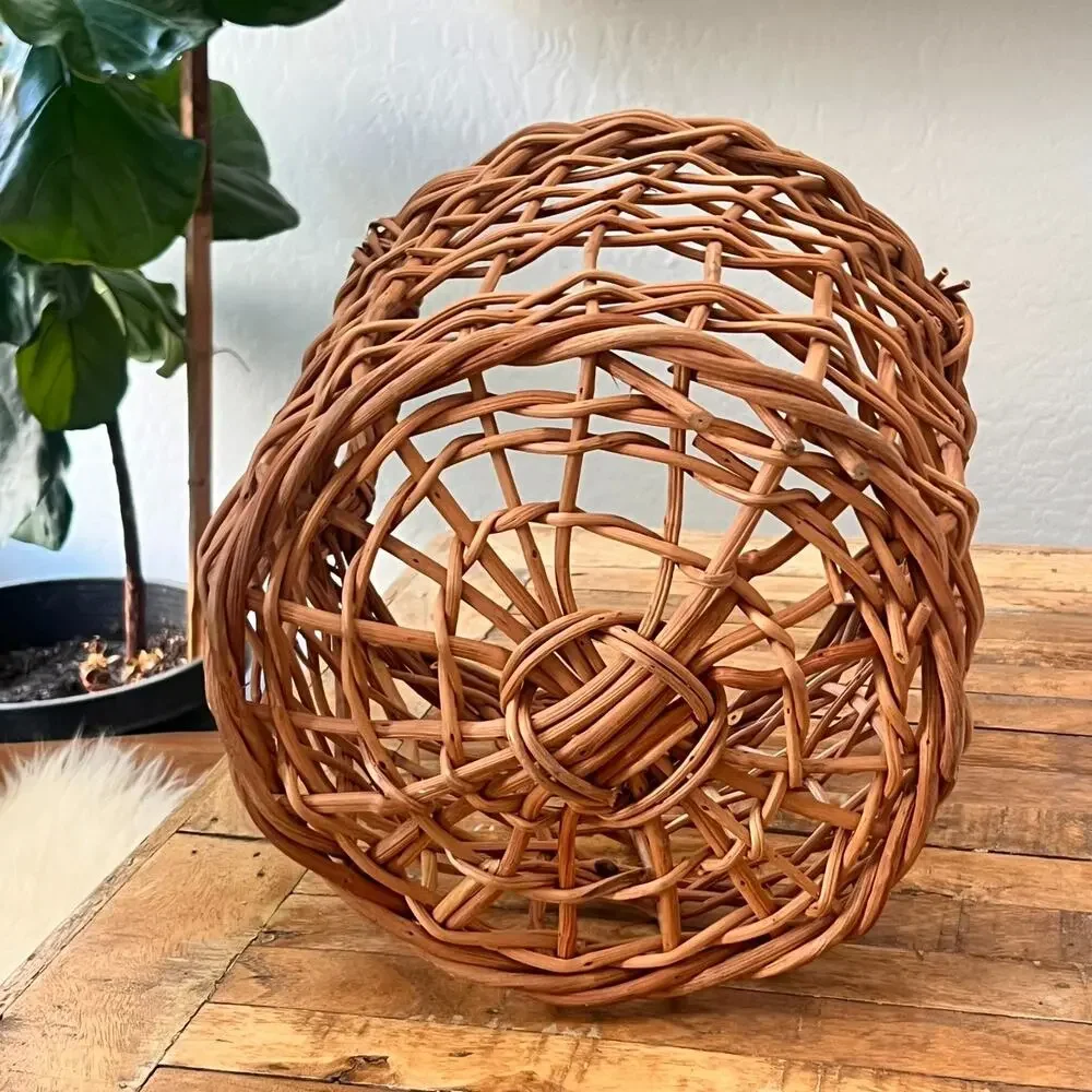 Natural Hand Woven Open Weave Basket with Side Handles Planter Cover Decor